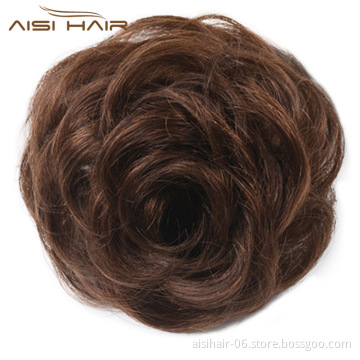 Aisi Hair Brazilian Human Hair Curly Brown Chignon Bun Elastic Rope Rubber Band Hairpiece Clip In Extension For Black Women